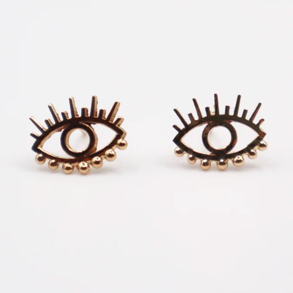 18k  Yellow Gold Evil Eye Earrings - Picture 2 of 4